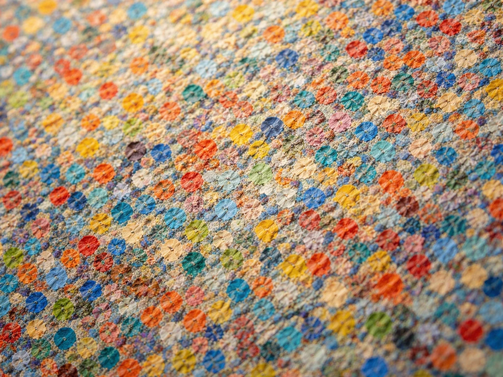 Gros plan de touches de peinture colorées façon pointillisme, recomposant la lumière dans un décor abstrait.