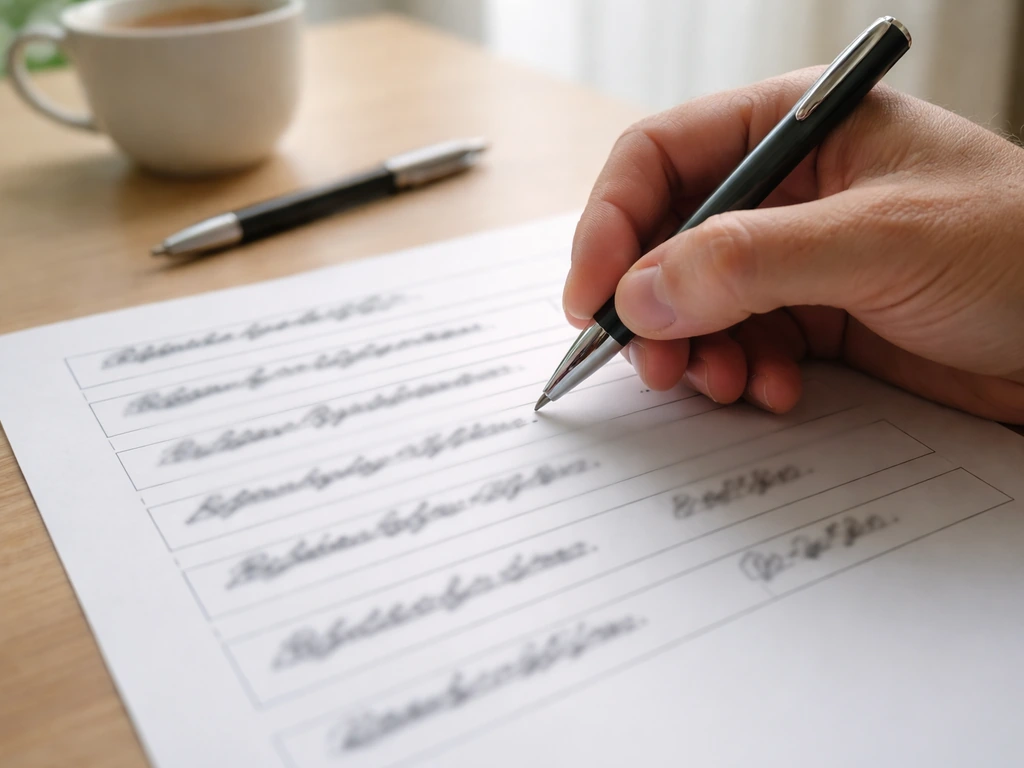 Main tenant un stylo au-dessus d’un formulaire avec plusieurs écritures d’un nom de commune, code postal flou