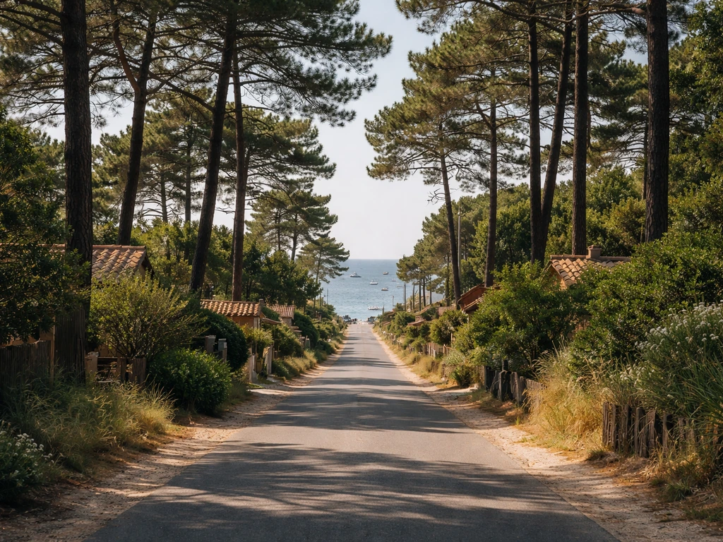 Vue apaisée de L’Herbe, avec littoral et végétation du bassin, repères visuels pour s’orienter.