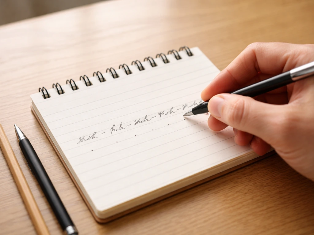 Main pointant huit emplacements sur un carnet, illustrant un comptage lettre par lettre pour 8 lettres.