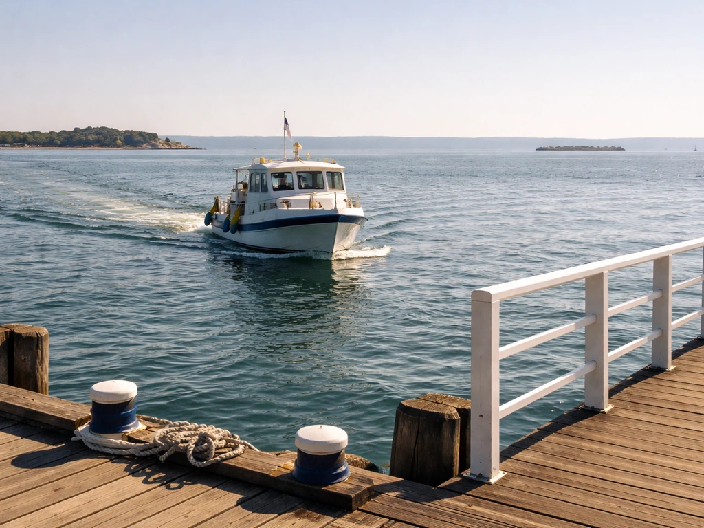 Navette en bateau à Arcachon, vue depuis la jetée Thiers avec le bassin en arrière-plan vers le Cap Ferret