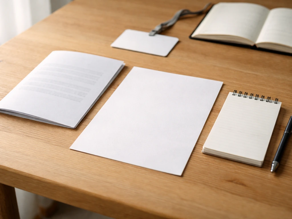 Table avec CV d’une page, lettre vierge, carnet et stylo, dossier de candidature prêt à préparer.